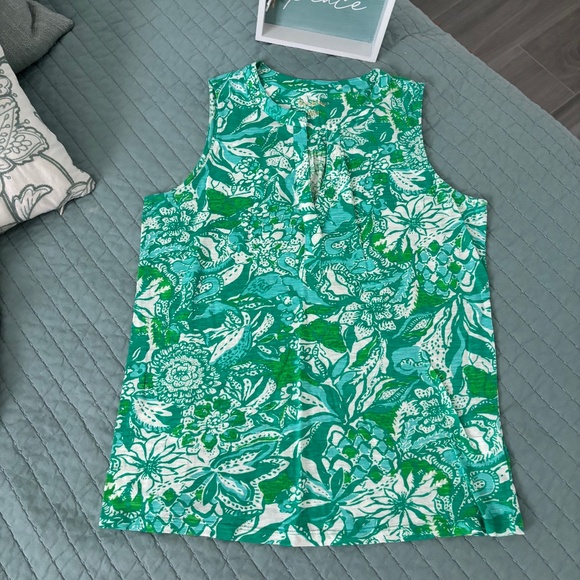 Lilly Pulitzer Botanical Green Safari Sangria Sleeveless top Sz S - Picture 3 of 8